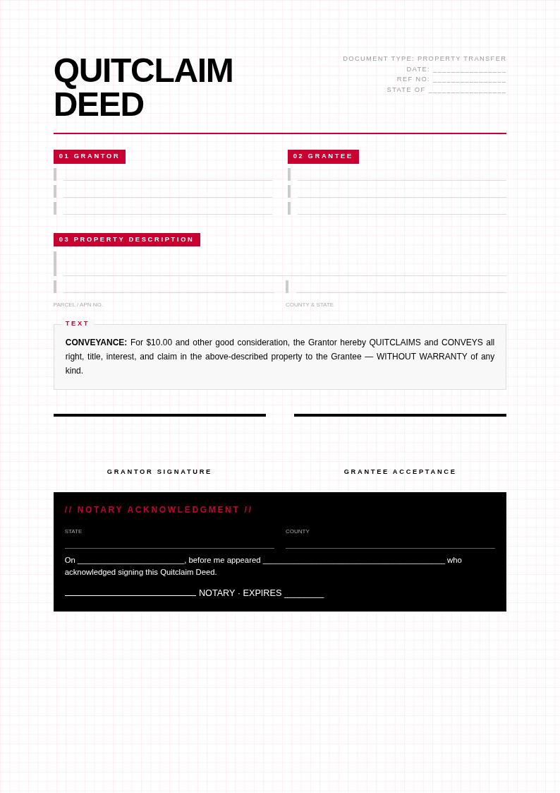 Swiss grid precision quitclaim deed